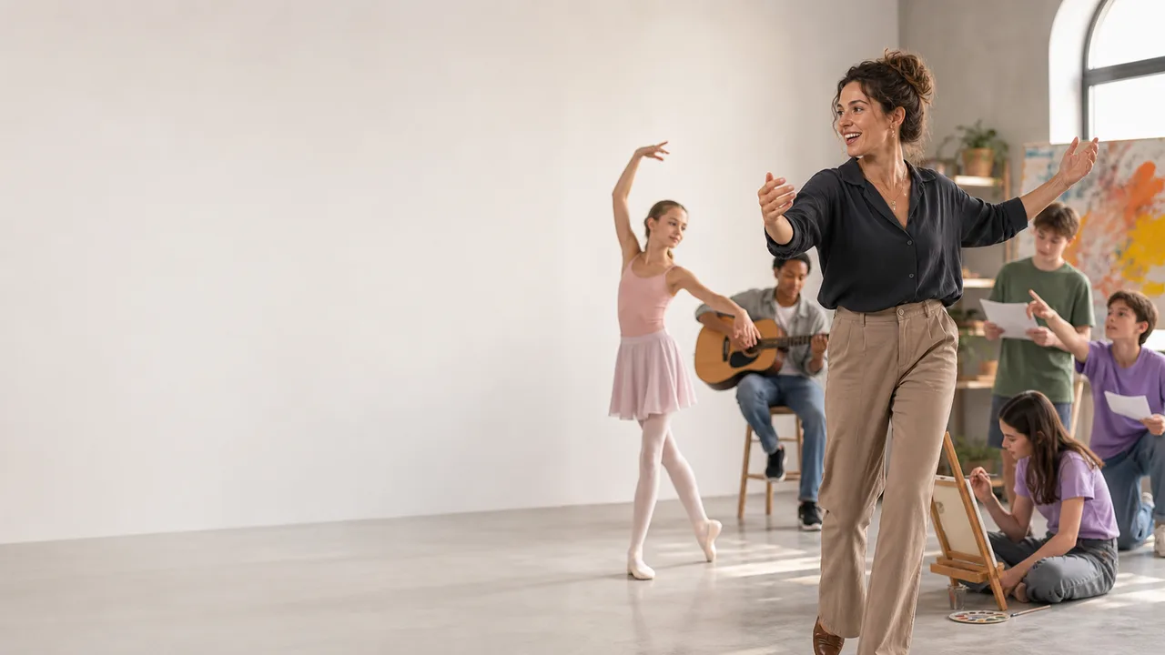 Creative arts teacher leading an expressive performance class
