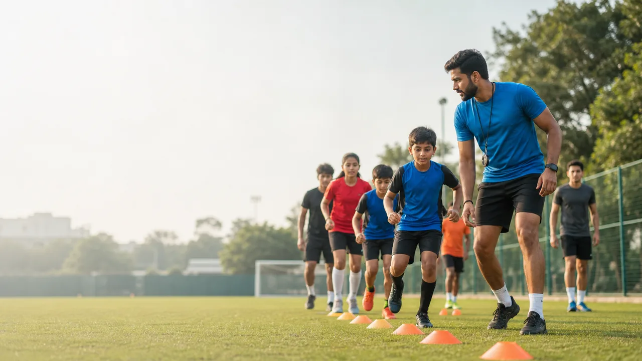Sports coach running an outdoor training drill